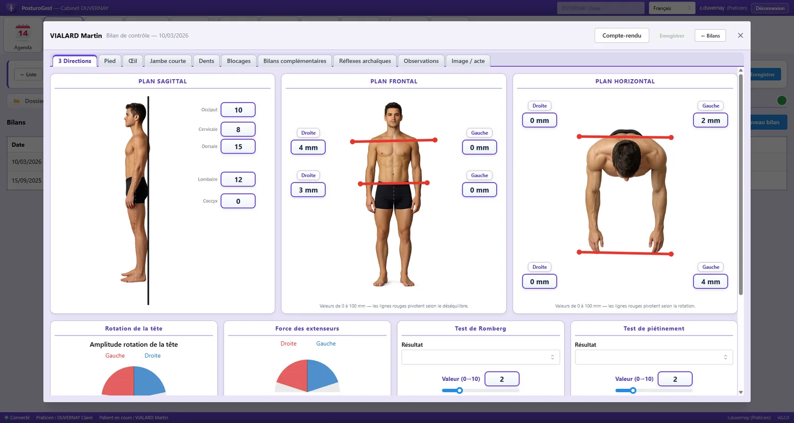 Bilan postural de PosturoGest PRO